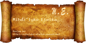 Mihályko Etelka névjegykártya